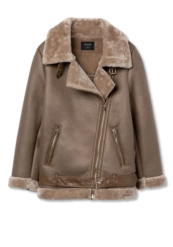 Tiffosi Gilao Faux Leather Aviator Jacket, Brown Women's trendy jackets