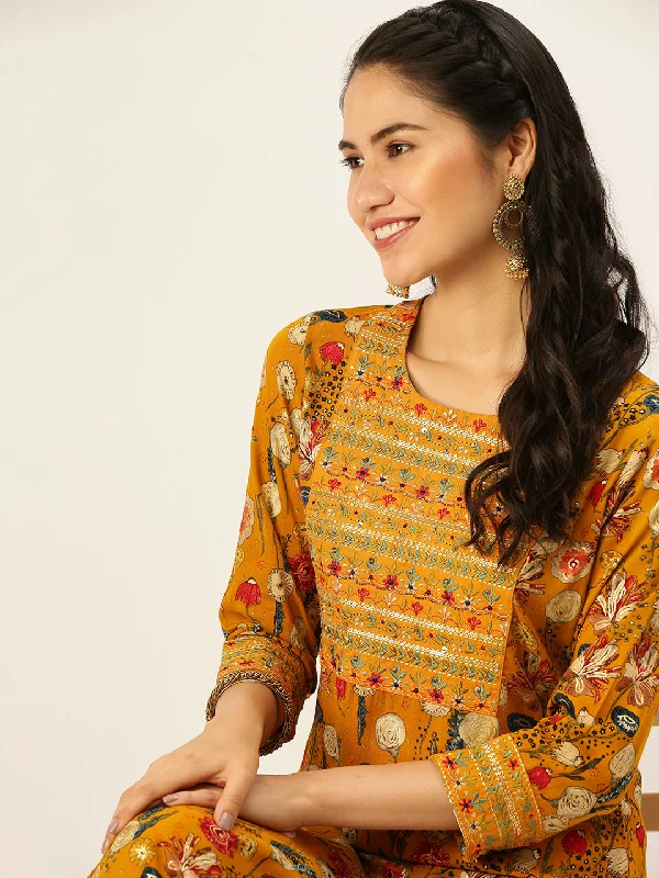 Women's Yellow Printed Kurta Sets