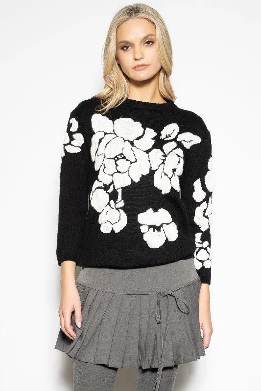 Black White Floral Sweater