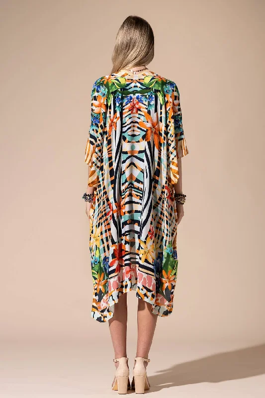 Sunset Glow Tropical Animal Print Kimono