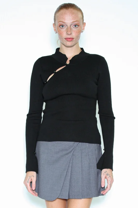 Black Qipao Collar Sweater