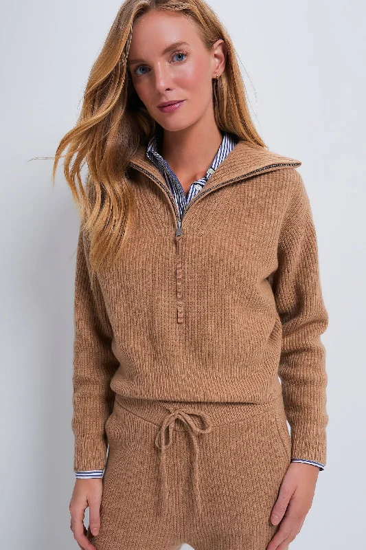 Camel Melange Long Sleeve Cashmere Wool Sweater College sweaters