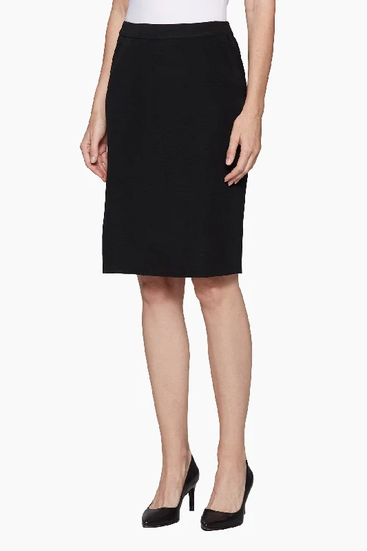 Knee-Length Straight Knit Skirt, Black Asymmetrical unclassified skirts