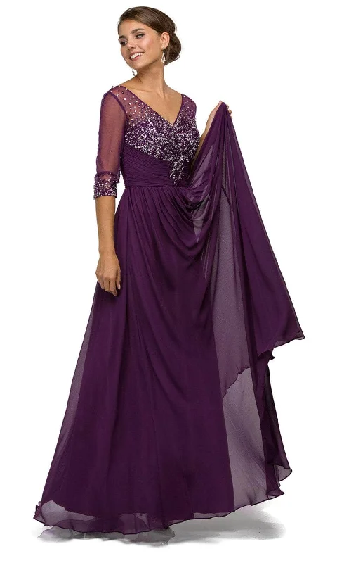 Dancing Queen 8855 - Bejeweled V-Neck Long Dress Budget-friendly maxi dresses
