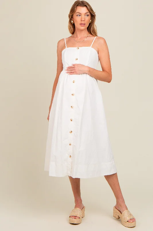 Ivory Sleeveless Button Down Maternity Midi Dress Best midi dresses for curvy figures