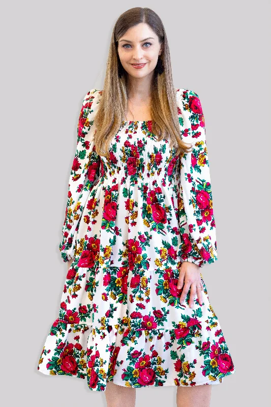 Basia White Rose Folk Dress Date night unclassified dresses