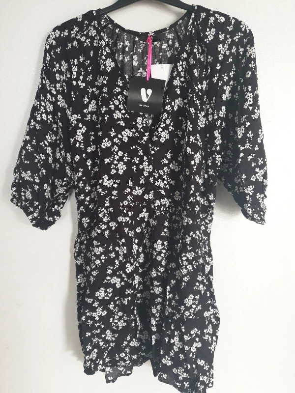 Black Mono Print Dress Uk8****Ref V538 Festival unclassified dresses