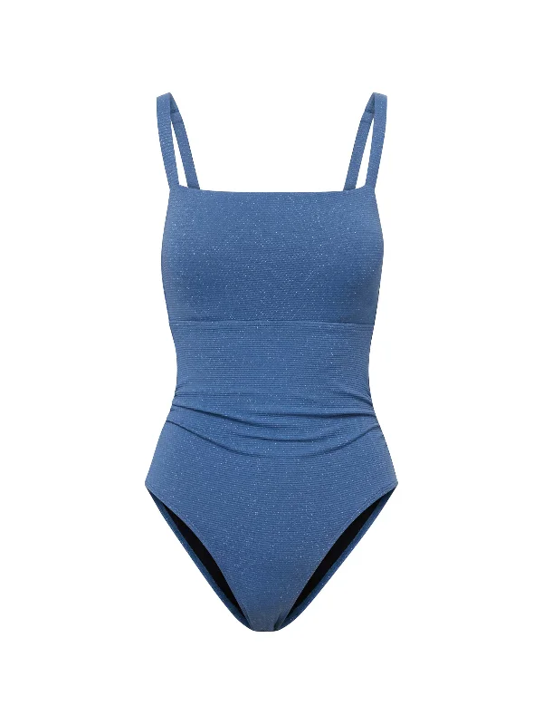 Jori One Piece In Steel Blue Metallic Pique Long sleeve unclassified dresses