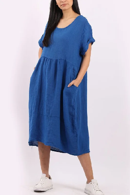 Linen Round Neck Elegant Style Dress - Royal Neutral tone unclassified dresses