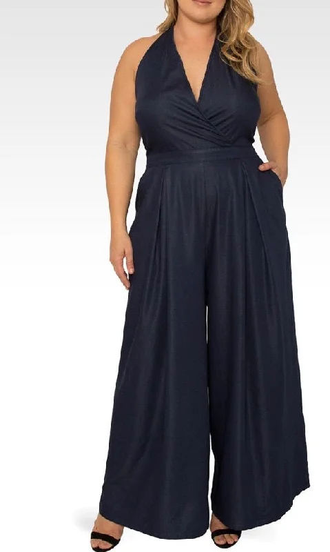 Standards & Practices - London V-Neck Halter Jumpsuit Velvet unclassified dresses