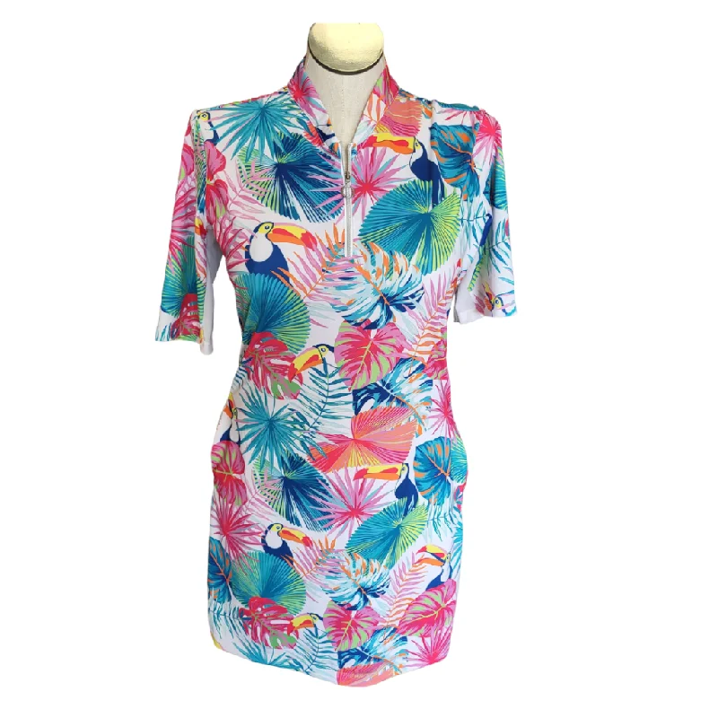 Tail 3/4 Sleeveless Tropical Toucan Print Dress Size L Graduation unclassified dresses