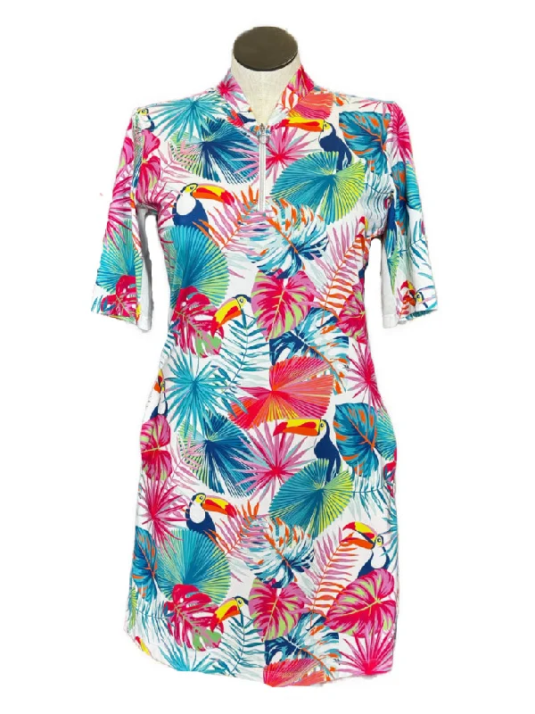 Tail 3/4 Sleeveless Tropical Toucan Print Dress Size XL Stretchy unclassified dresses