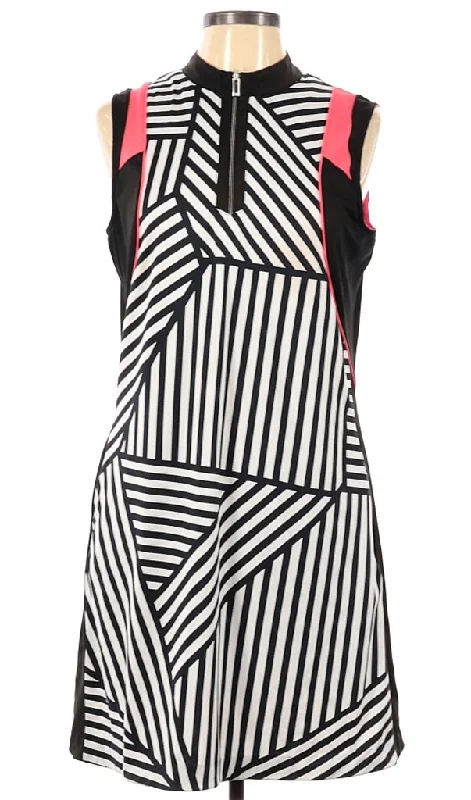 Tail Black & White Patterned Stripe Dress with Pink Accents Size L Vacation unclassified dresses Tail Black & White Patterned Stripe Dress with Pink Accents Size L Vacation unclassified dresses
