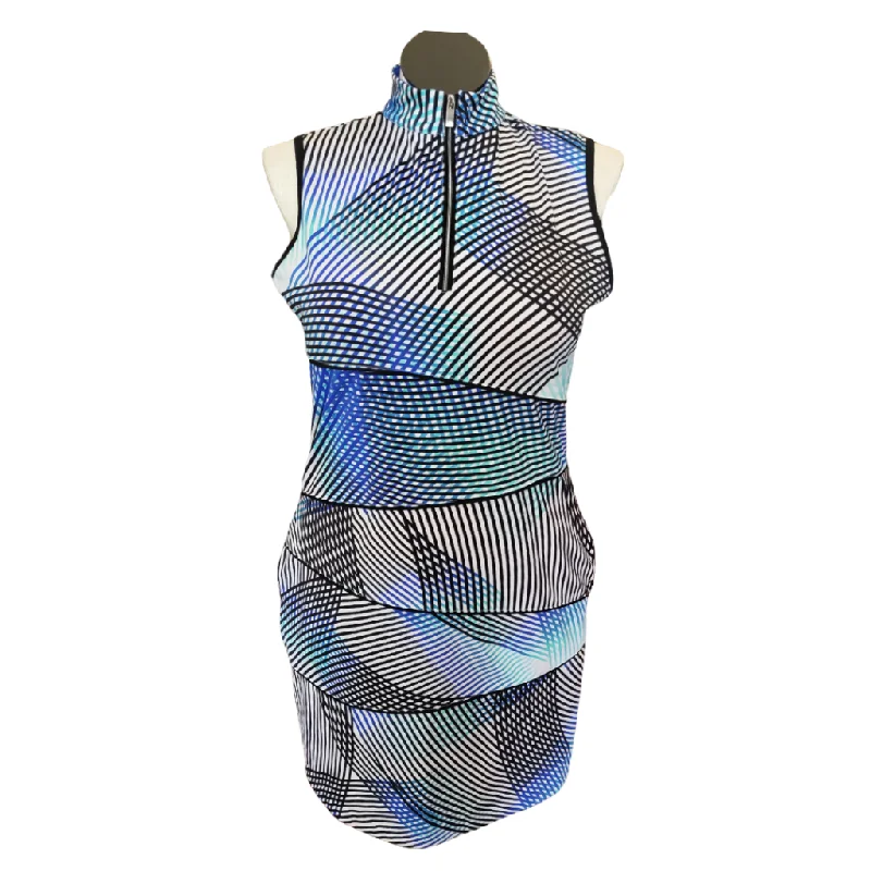 Tail Blue, Navy, Teal & Black Crosshatched Segment Print Dress Size L Engagement unclassified dresses Tail Blue, Navy, Teal & Black Crosshatched Segment Print Dress Size L Engagement unclassified dresses