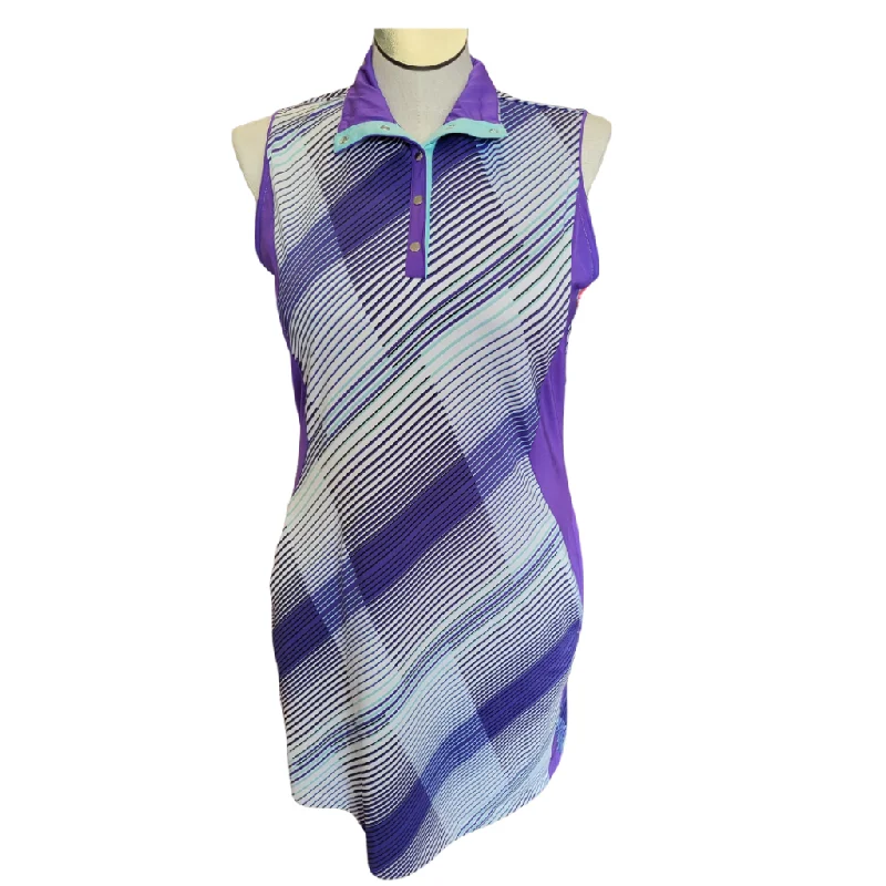 Tail Purple & Aqua Diagonal Striped Printed Dress Size L Club unclassified dresses