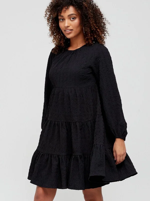 Womens Seersucker Smock Dress - Black. UK 10 **** SW17 Halter unclassified dresses