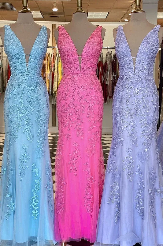 Elegant Lavender Lace Mermaid Prom Dress with Appliques Satin Lace Dress