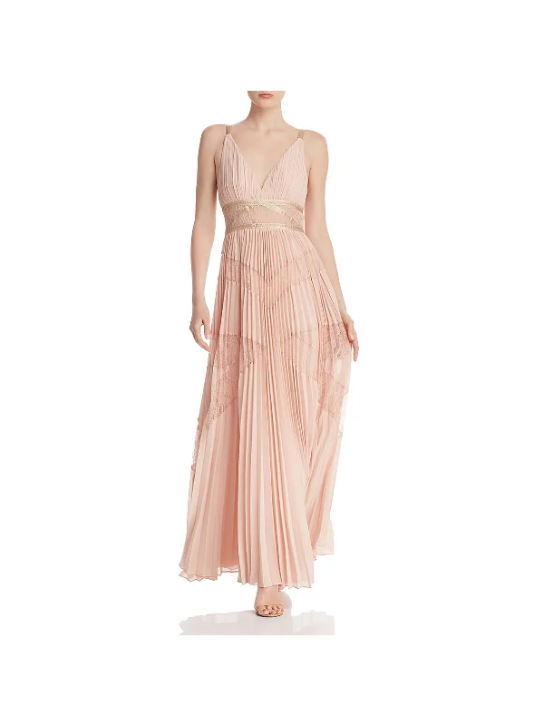 Eve Womens Pleated Lace Inset Evening Dress Layered Lace Dress
