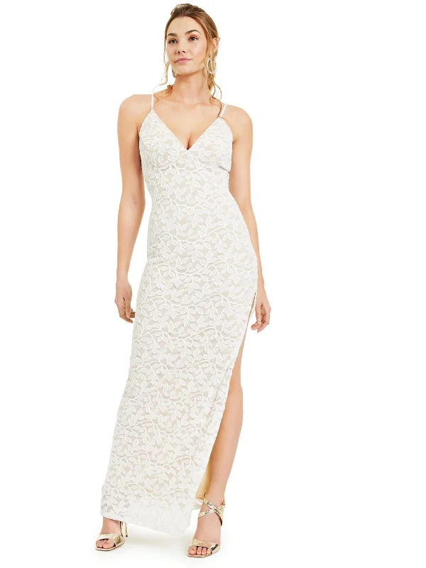 Juniors Womens All Over Lae Lace Evening Dress Lace Detail Dress