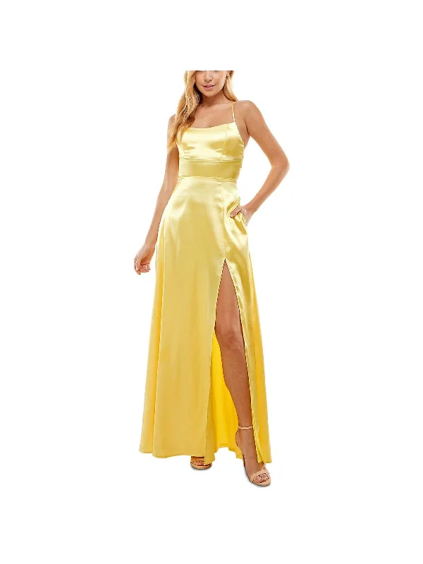 Juniors Womens Satin Lace Back Evening Dress Lace Dress Modern
