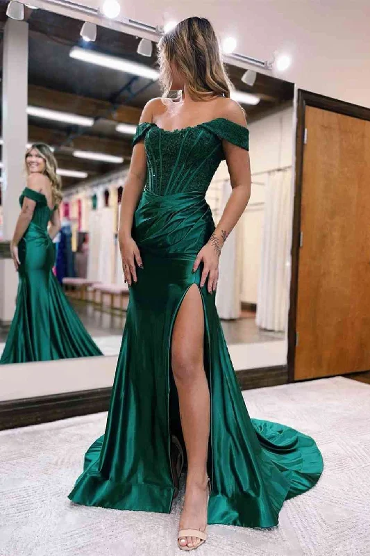 Mermaid Off-the-Shoulder Lace Appliques Top Prom Gown Lace Bridesmaid Dress