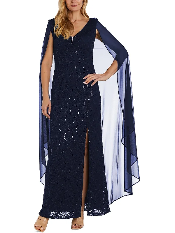 Petites Womens Lace Long Evening Dress Casual Lace Dress